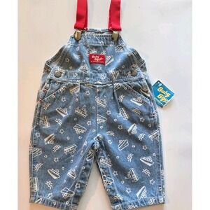 VTG NWT Oshkosh Baby Boy Denim Shortalls Boats 3-6 months